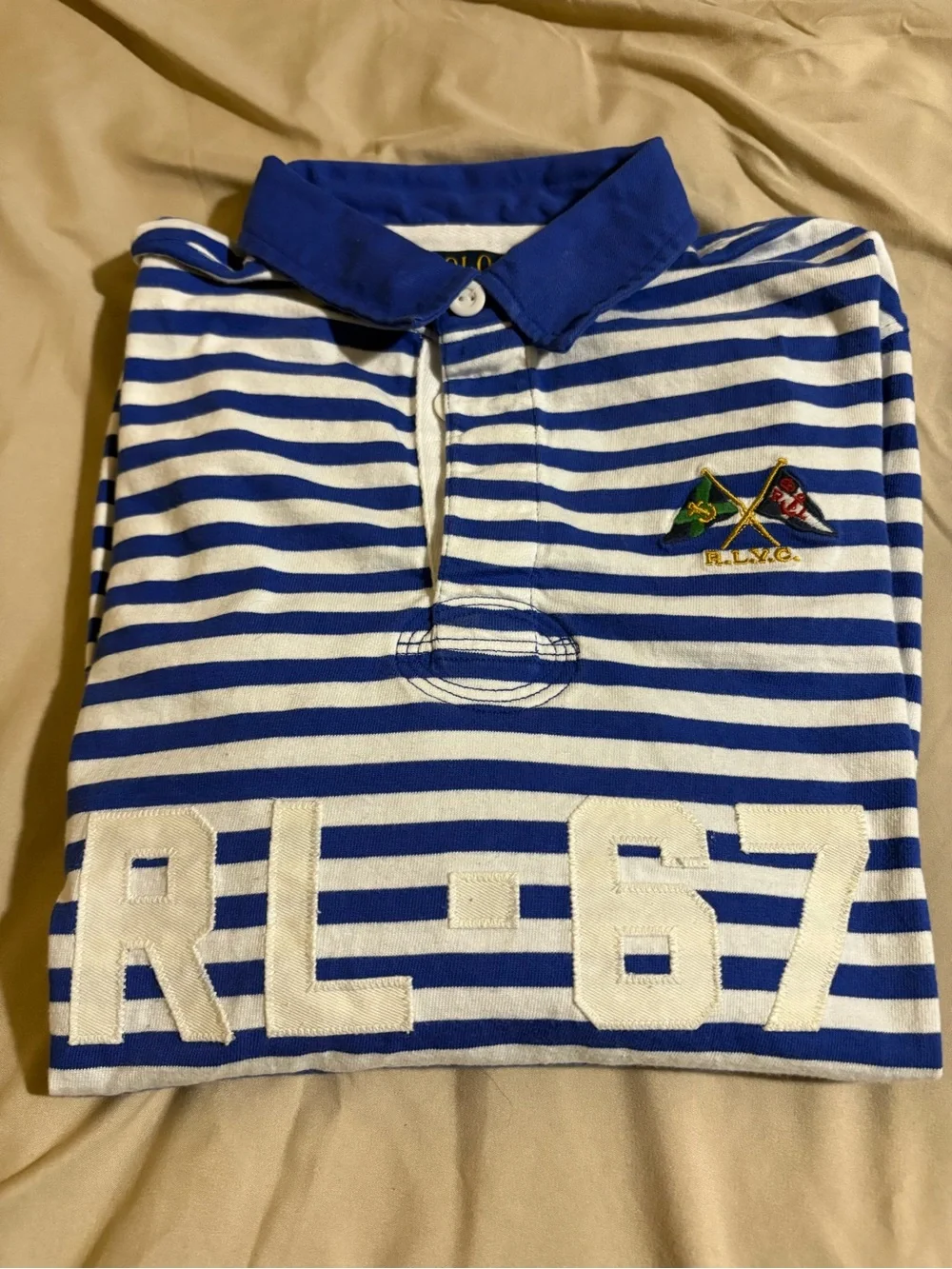 Polo Ralph Lauren Boys RL-67 Blue & White Rugby Shirt Size Large (14-16) NWOT